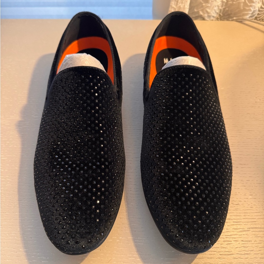 Black Velvet & Studded Mens Loafers